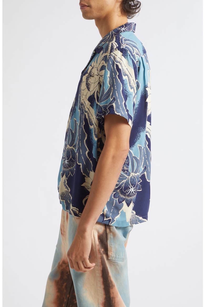 Floral Viscose Camp Shirt, Alternate, color, SAPPHIRE