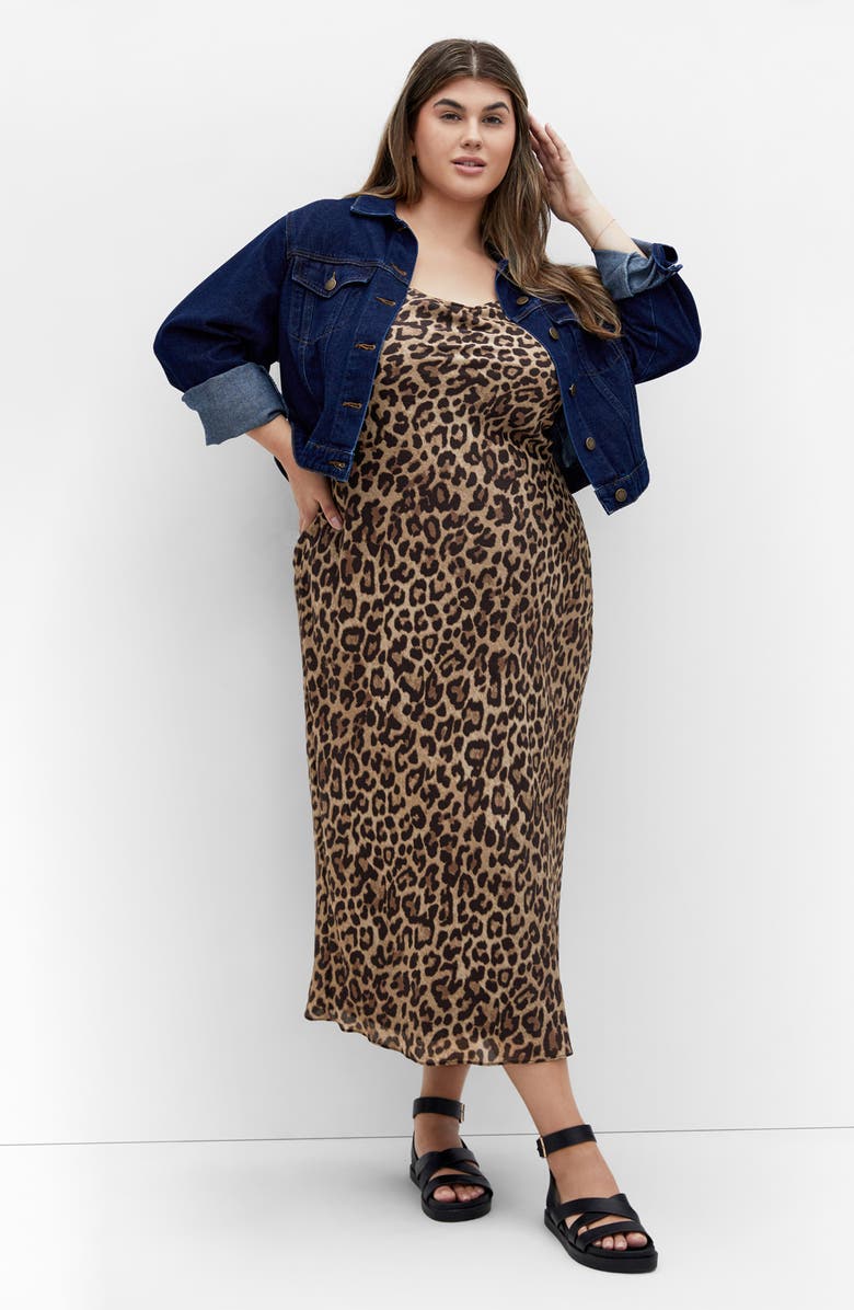 City Chic Kyra Leopard Print MIdi Slipdress, Alternate, color, Leopard Print