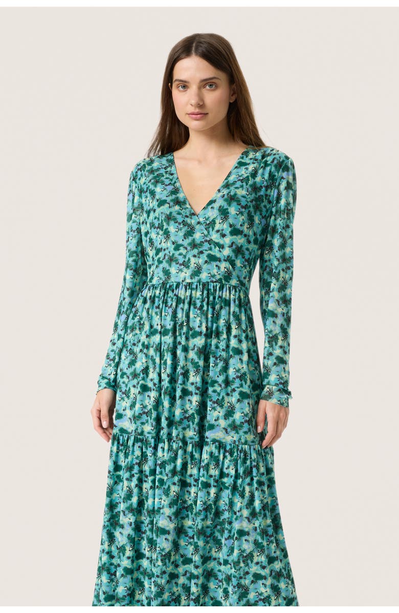 Soaked in Luxury Slaldora V-Neck Mesh Long Sleeve Dress, Alternate, color, Green Brushed Floral