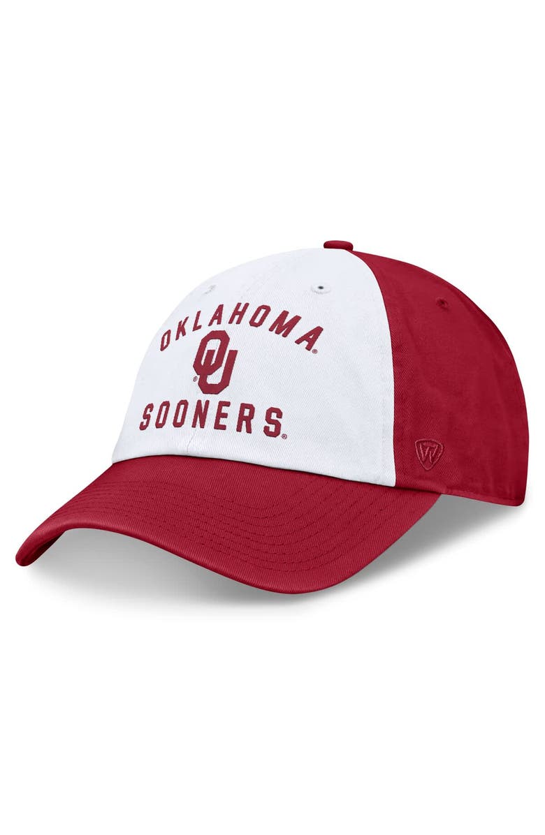 TOP OF THE WORLD Men's Top of the World White/Crimson Oklahoma Sooners Heritage Weston Adjustable Hat, Main, color, White