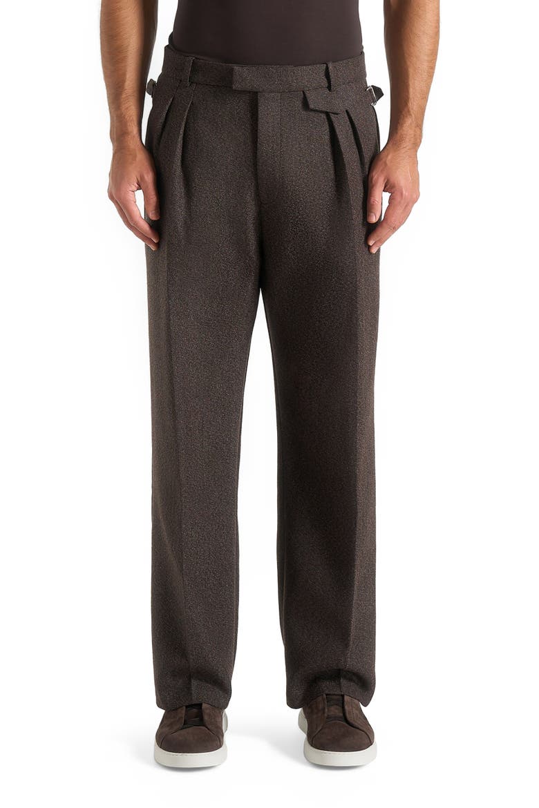 Pierre Relaxed Fit Melange Pleated Tailored Trousers, Alternate, color, Brown