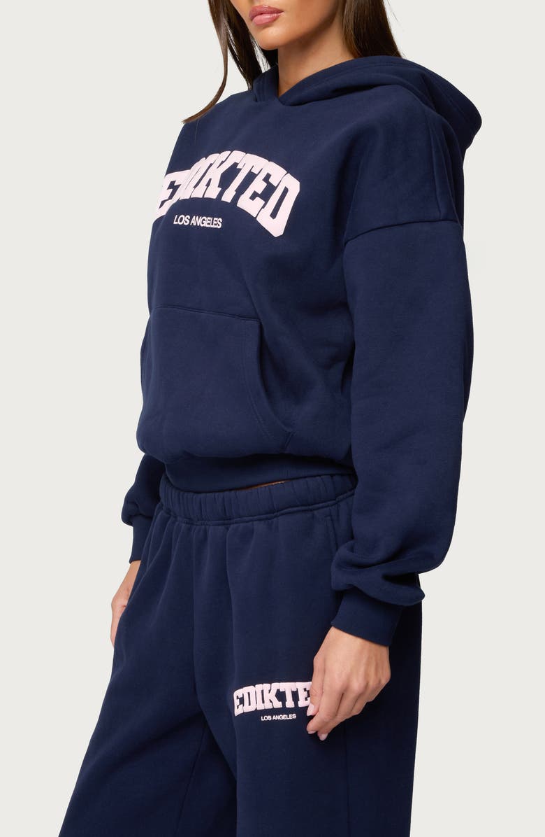 EDIKTED LA Logo Oversize Fleece Graphic Hoodie, Alternate, color, Navy