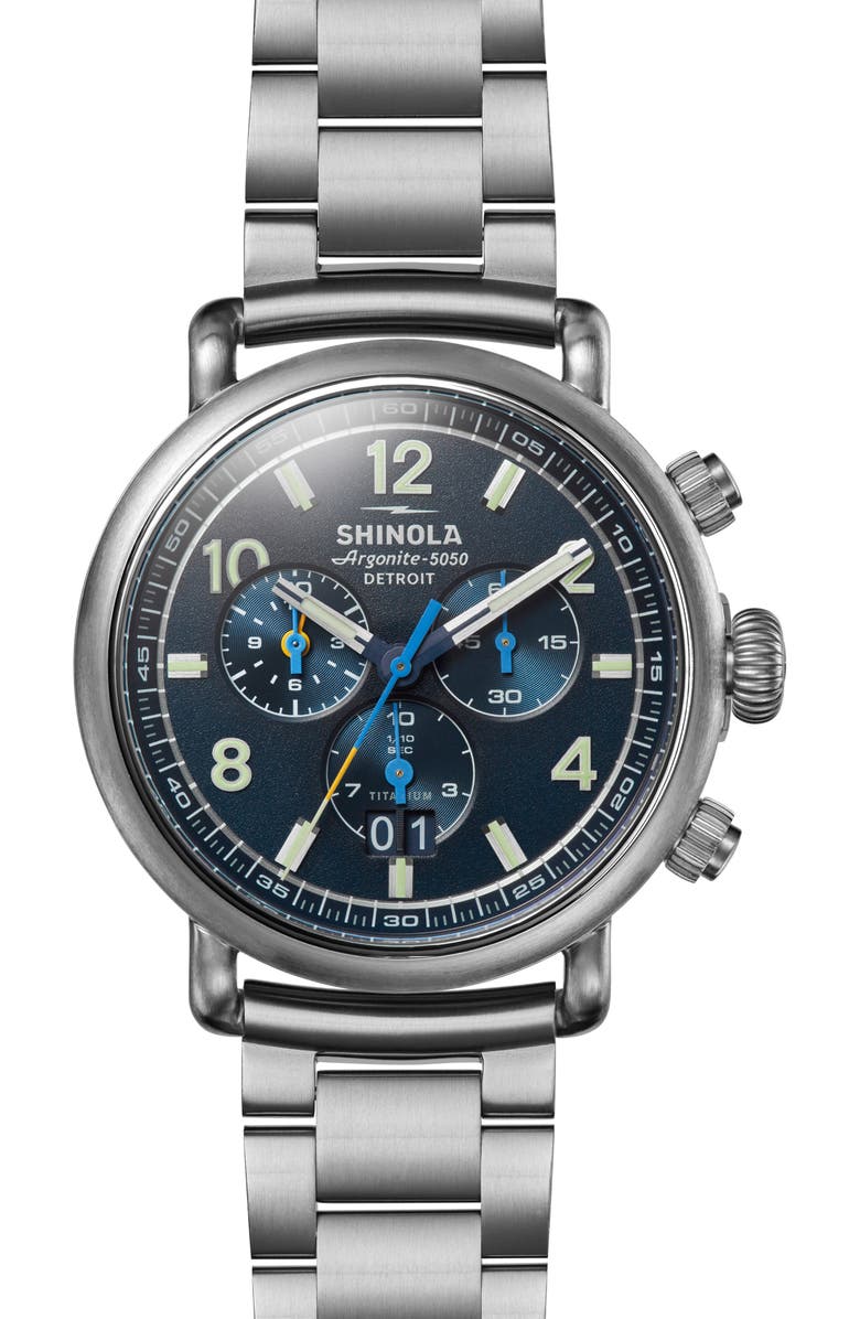 Shinola Runwell Chronograph West Wind Watch Gift Set, 42mm, Alternate, color, Midnight Blue