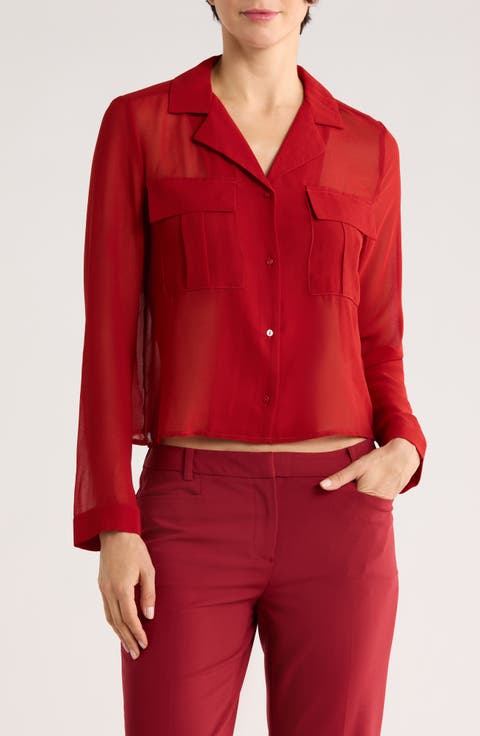 Print Long Sleeve Crop Blouse