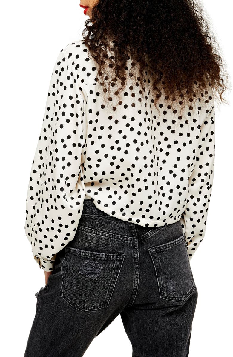 Topshop Spot Drawstring Waist Blouse, Alternate, color,