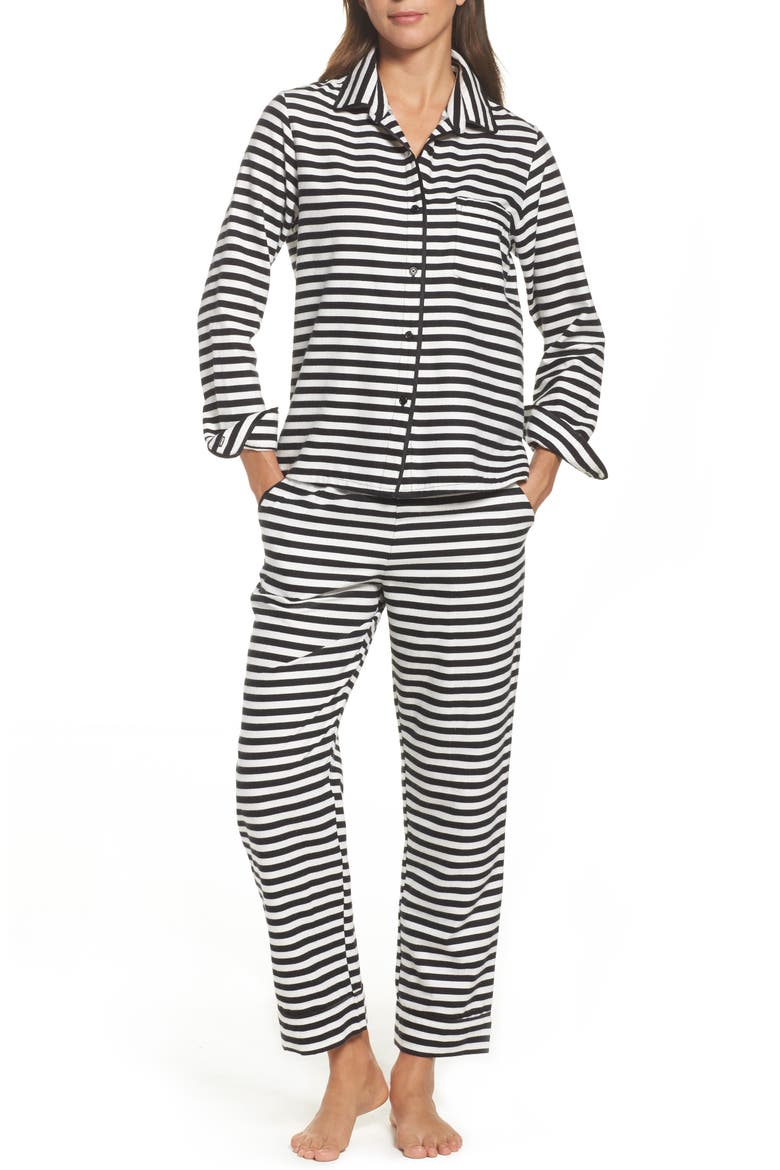 kate spade new york flannel pajamas, Main, color, BLACK STRIPE