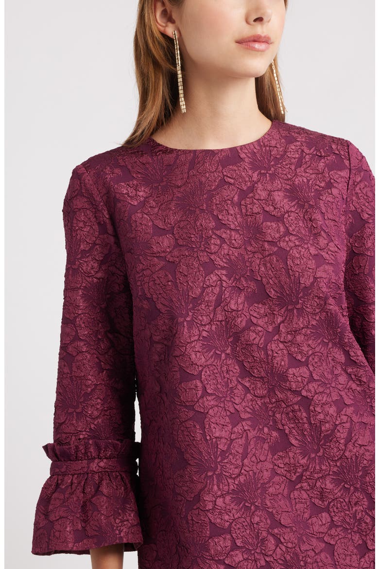 Floral Jacquard Shift Minidress, Alternate, color, BURGUNDY FIG