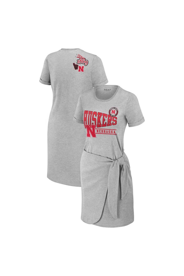Women's WEAR by Erin Andrews Heather Gray Nebraska Huskers Knotted T-Shirt Dress, Main, color, Heather Gray