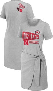 WEAR by Erin Andrews Women's WEAR by Erin Andrews Heather Gray Nebraska Huskers Knotted T-Shirt Dress