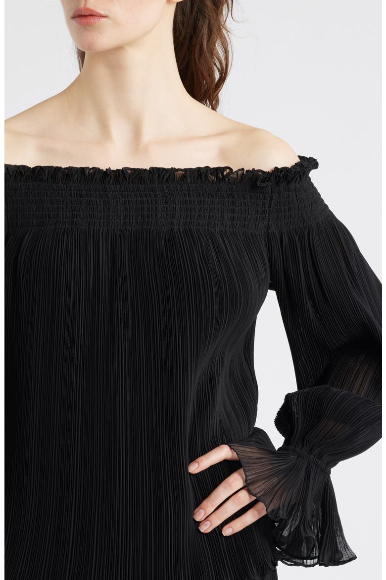 Elizabeth Plissé Off the Shoulder Top, Alternate, color, BLACK