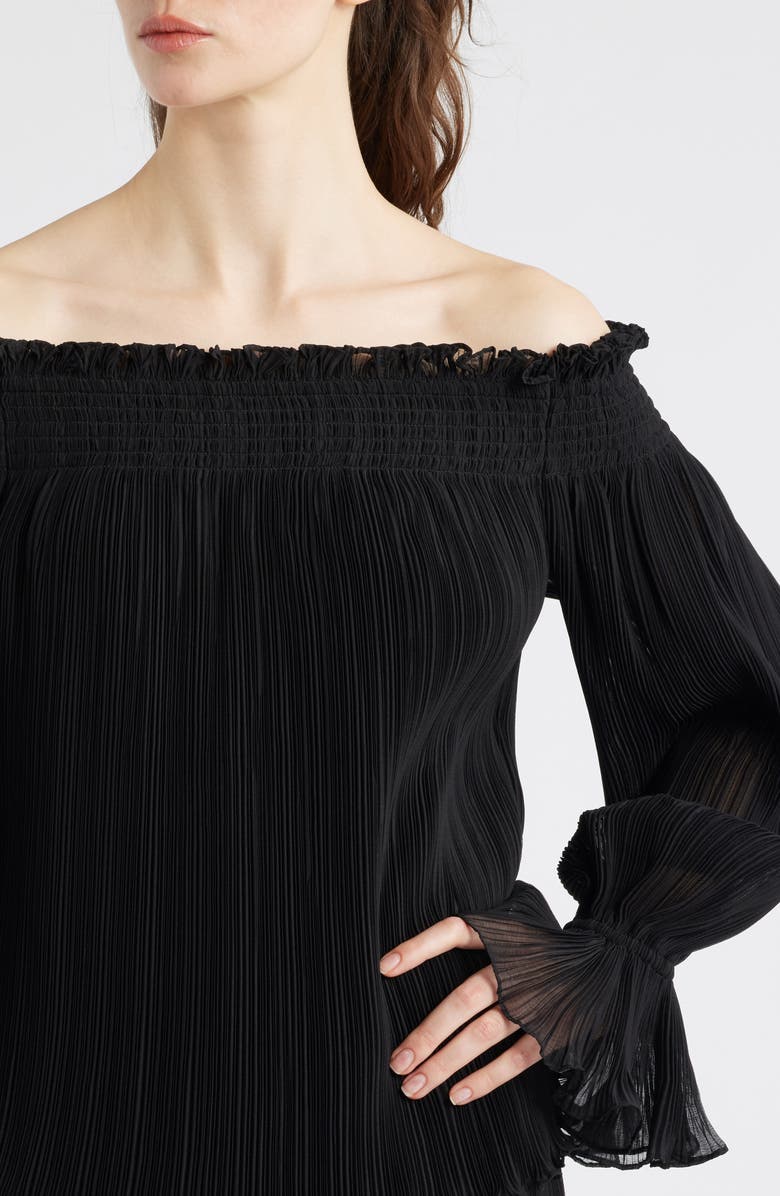 KOBI HALPERIN Elizabeth Plissé Off the Shoulder Top, Alternate, color, Black