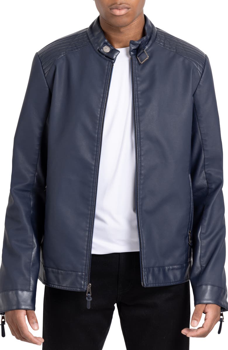 XRAY Faux Leather Racing Jacket, Main, color, Navy