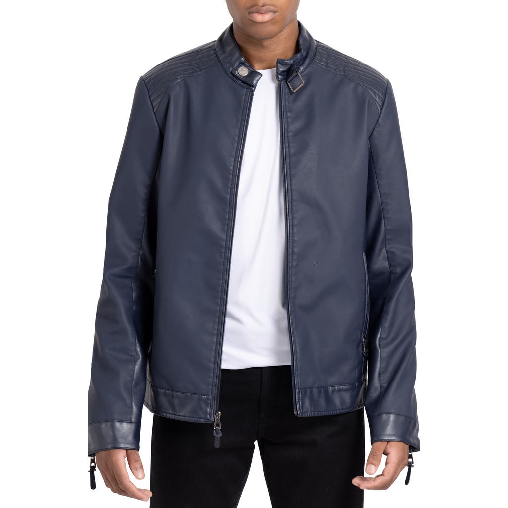 X-ray Xray Faux Leather Racing Jacket In Navy