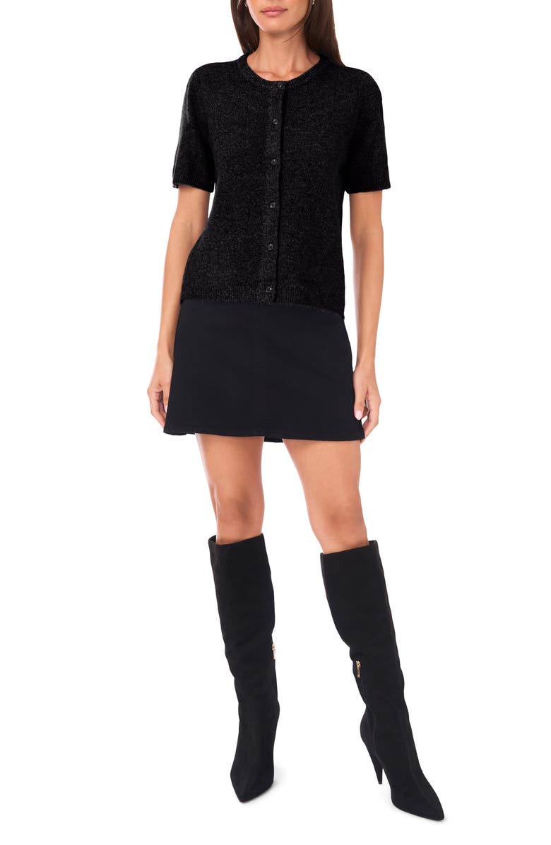 Vince Camuto Short Sleeve Cardigan, Alternate, color, Rich Black