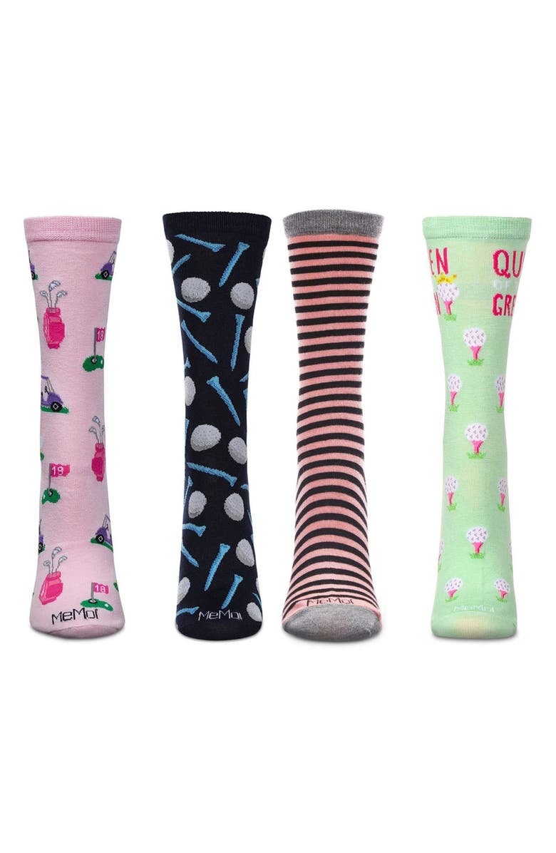 MeMoi Golf Assorted 4-Pack Crew Socks, Alternate, color, Rose