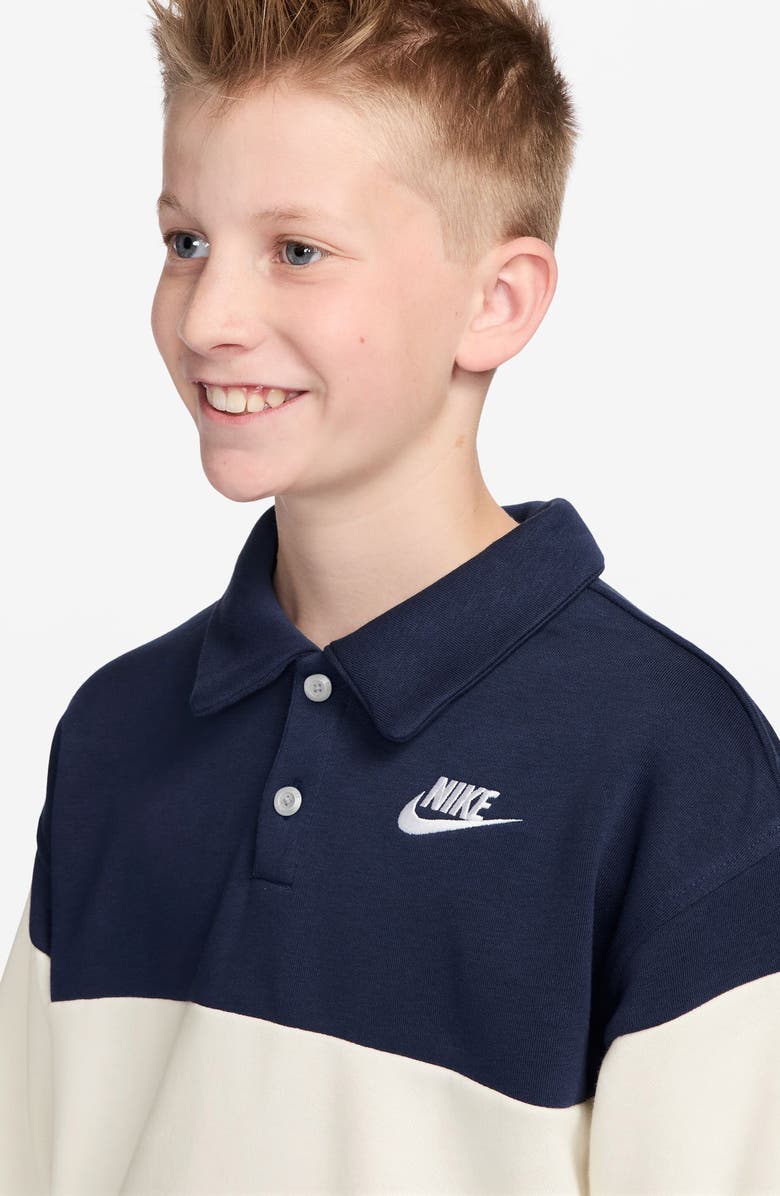 Nike Kids' Sportswear Club French Terry Rugby Shirt, Alternate, color, Midnight Navy/ Sail/ White