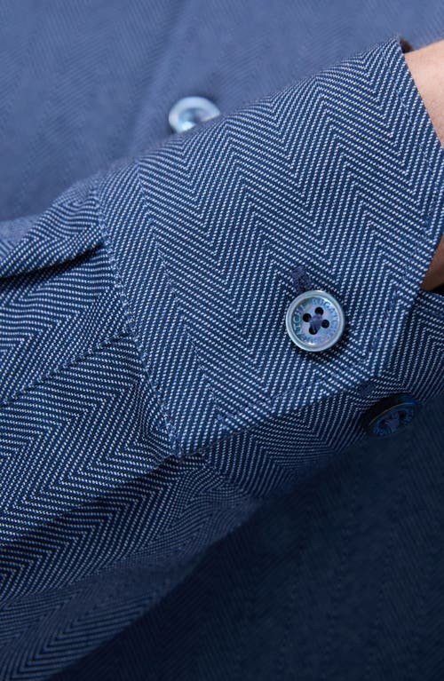 Bugatchi Jimmy Ooohcotton® Herringbone Button-up Shirt In Navy