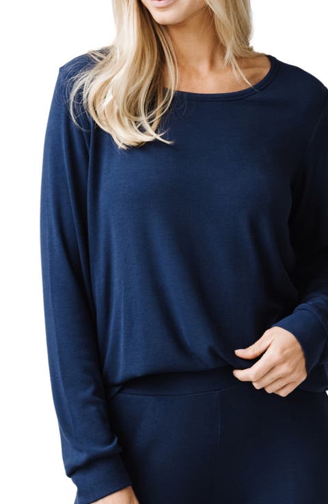 Rib Long Sleeve Knit Pajama Top