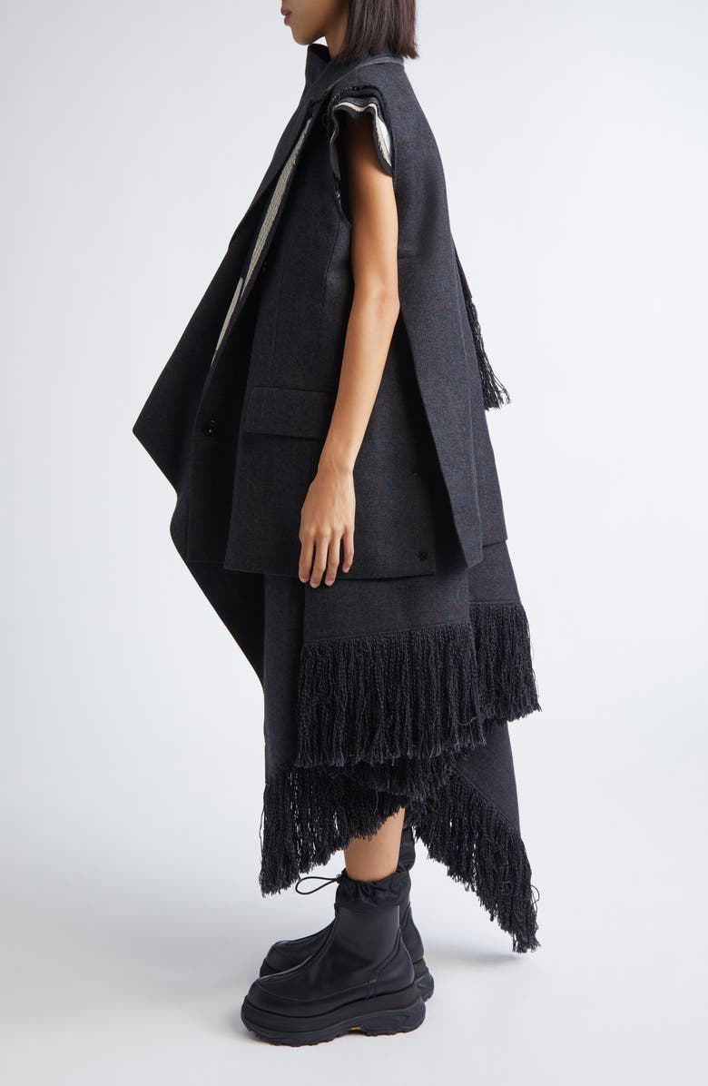 Sacai Double Face Plaid Melton Vest, Alternate, color, Gray