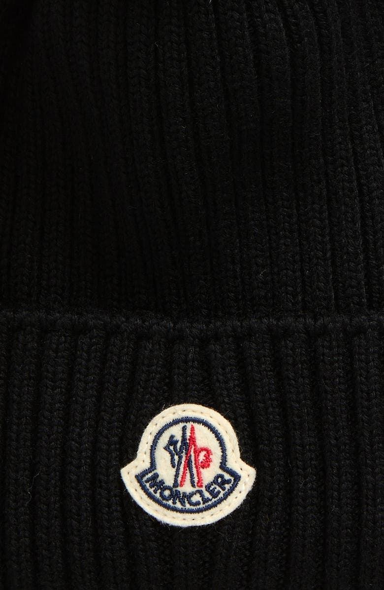 Moncler Kids' Merino Wool Rib Beanie with Faux Fur Pompom, Alternate, color,