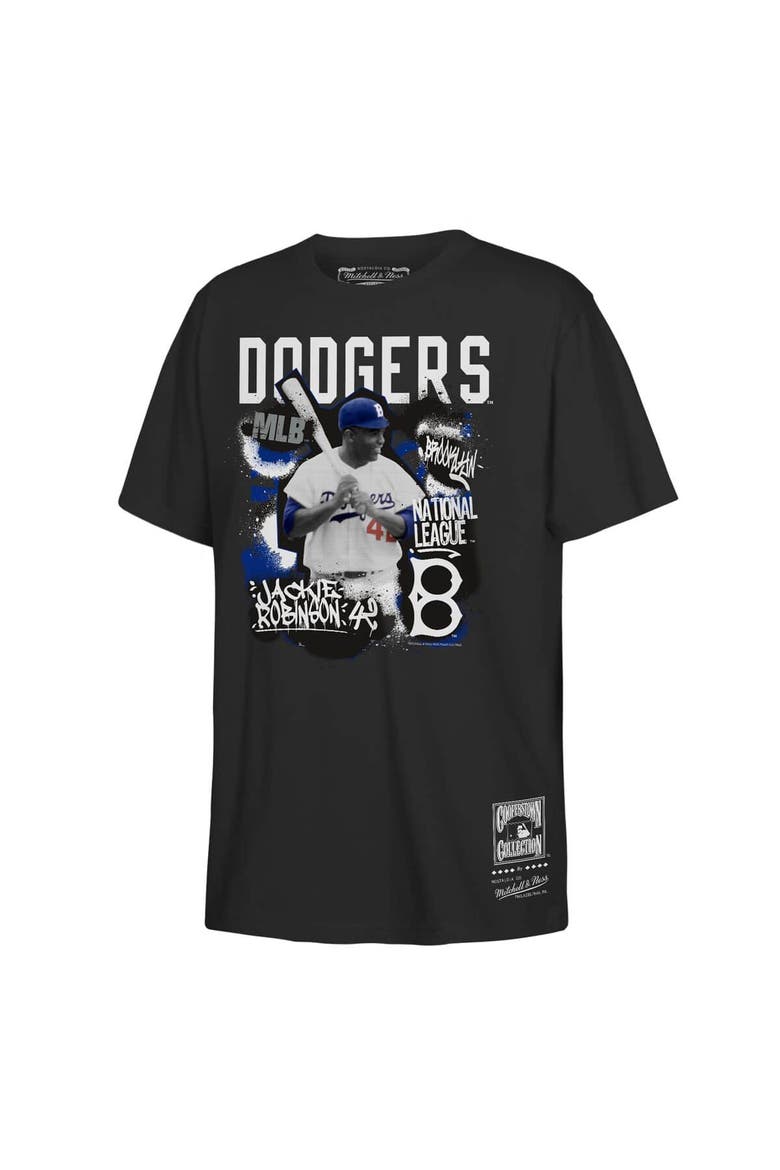 Youth Mitchell & Ness Jackie Robinson Black Brooklyn Dodgers Cooperstown Star Moment T-Shirt, Main, color, Black