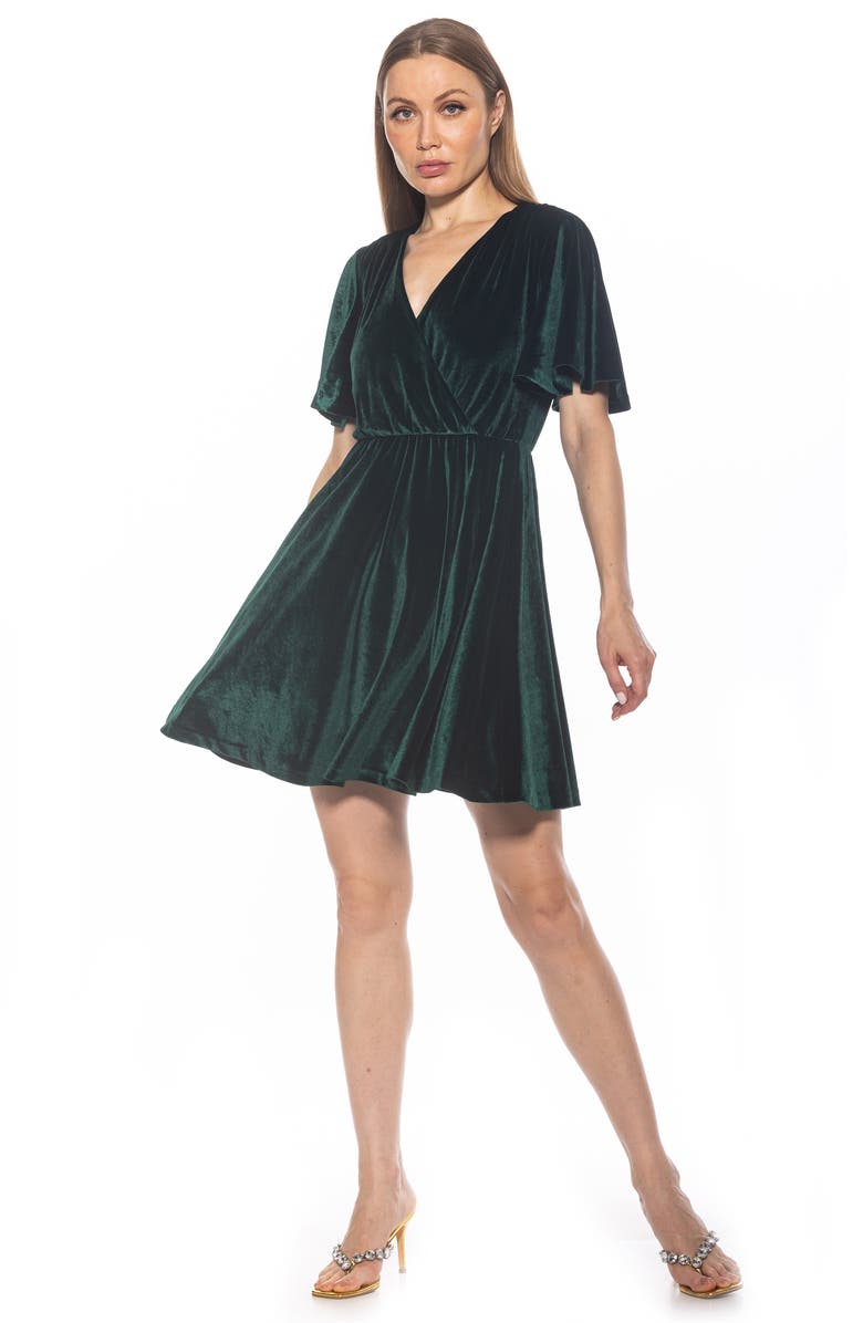 Alexia Admor Oakless Velvet Flutter Sleeve Fit & Flare Dress, Alternate, color, Emerald