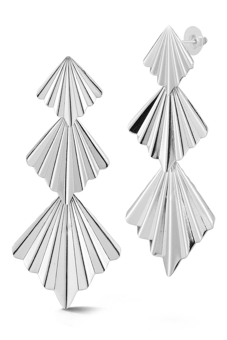 Textured Fan Drop Earrings, Main, color, SILVER