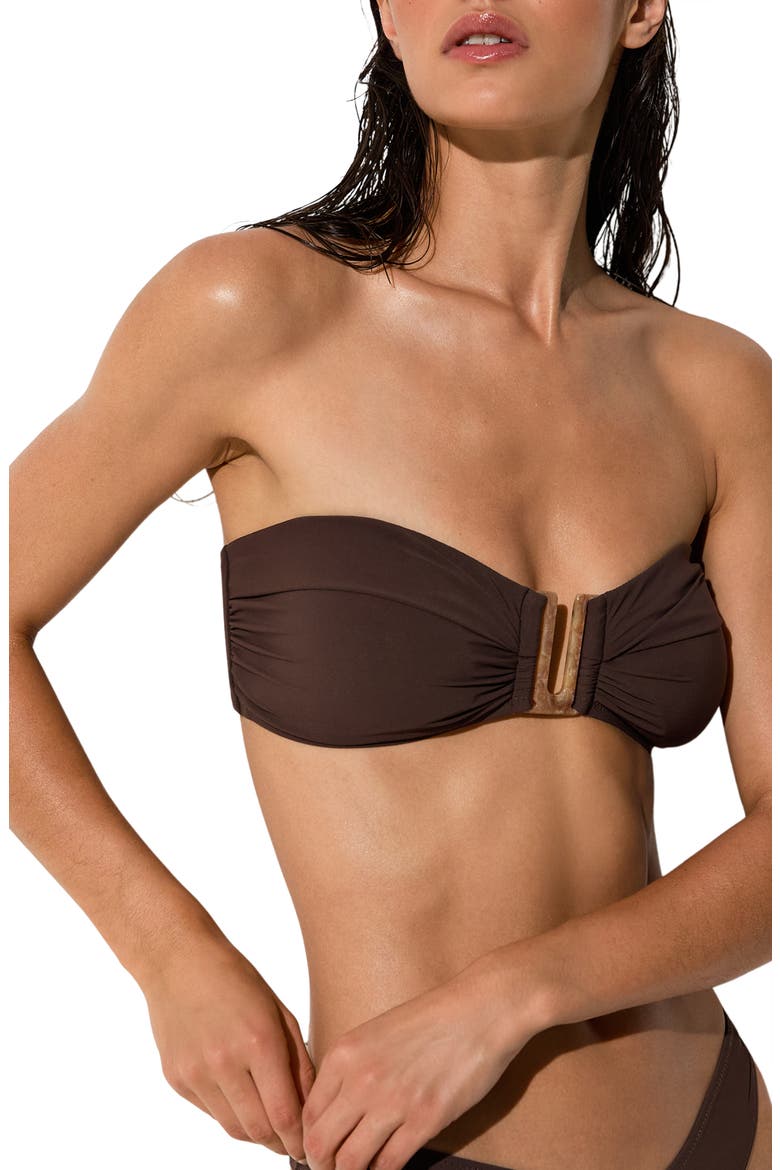 Carina Bandeau Bikini Top, Alternate, color, CHOCOLATE