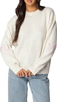 EDIKTED Rutie Bow Appliqué Crewneck Sweater