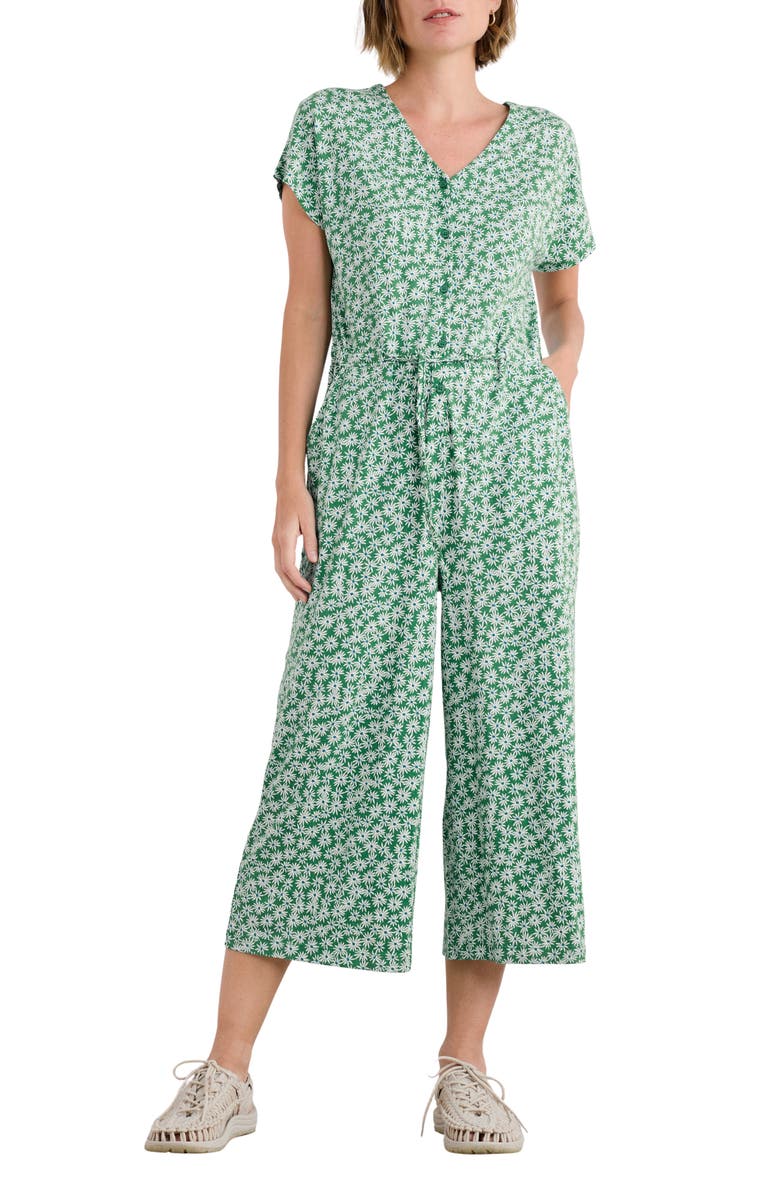 Seasalt Cornwall Rose Trellis Crop Wide Leg Organic Cotton Blend Jumpsuit, Main, color, Screenprint Daisy Island