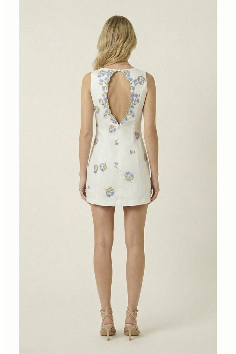 Floral Embroidered Open Back Mini Dress, Alternate, color, White / Floral