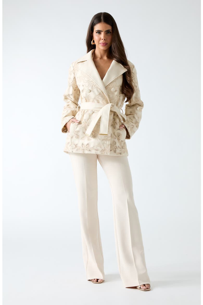 Ramona Lace Faux Leather Short Trench Coat, Alternate, color, MCDM-OPEN