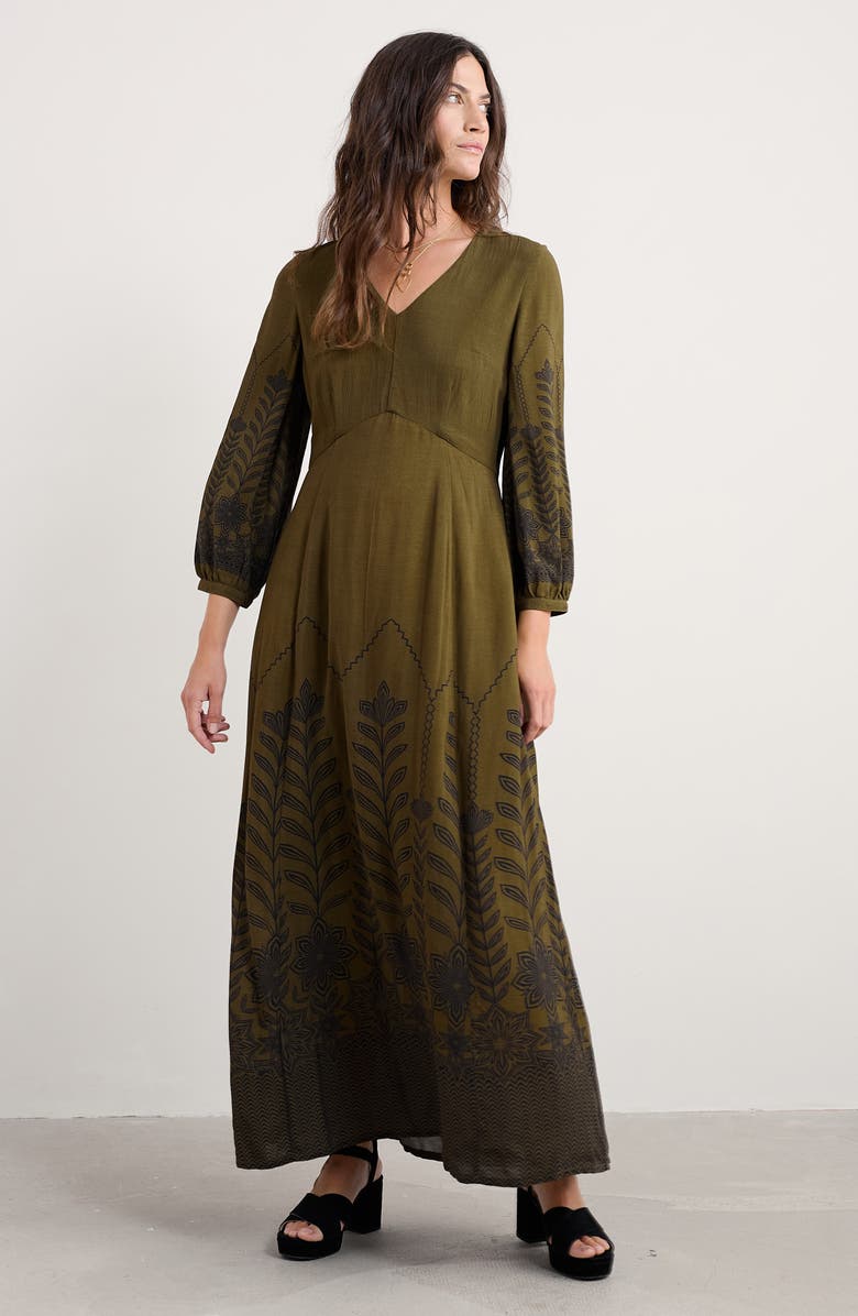 Seasalt Cornwall High Woods Printed Maxi Dress, Alternate, color, Ice Flower Bright Olive