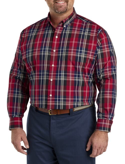 Oak Hill By Dxl Big & Tall Large Plaid Sport Shirt In Red
