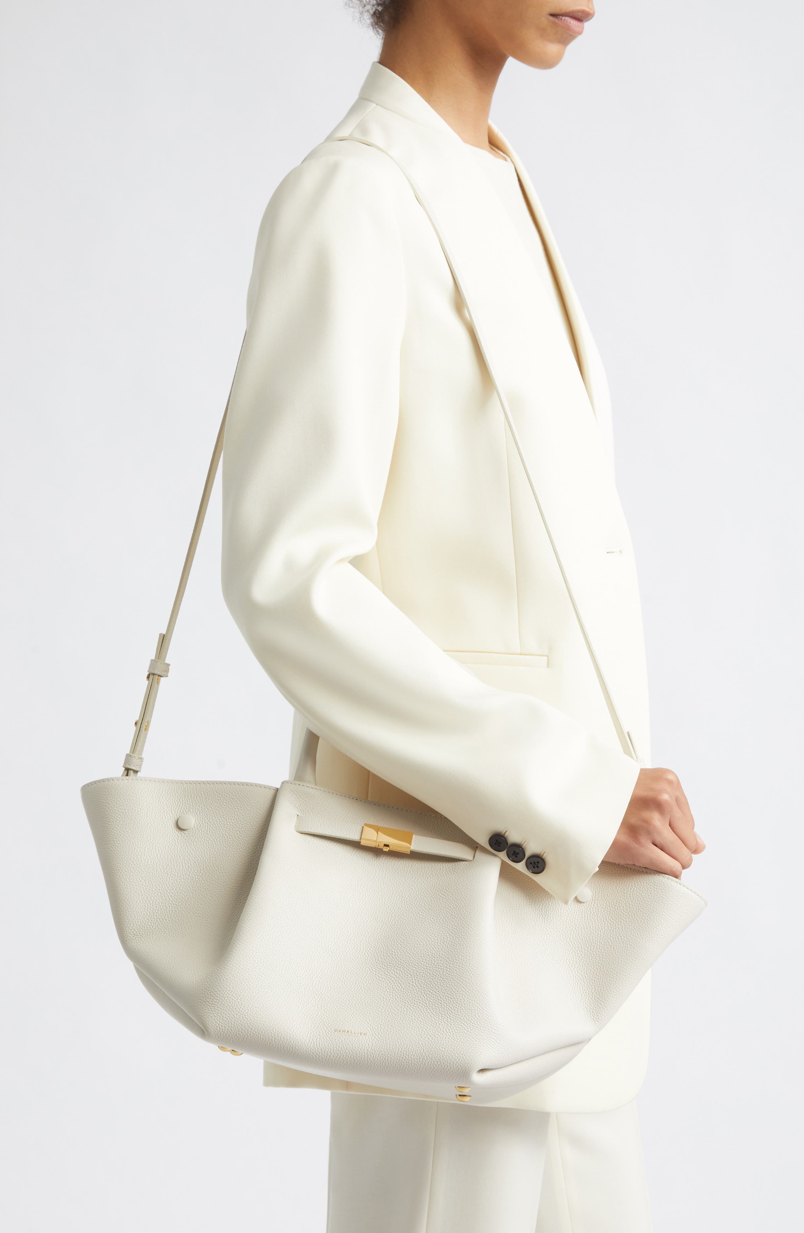 DeMellier New York Leather East/West Midi Tote, Alternate, color, Chalk