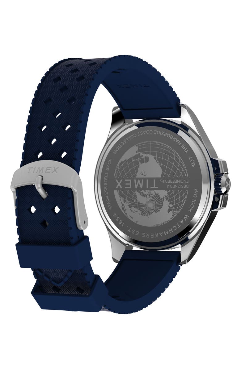 Timex<sup>®</sup> Harborside Coast Multifunction 43mm Synthetic Rubber Strap Watch, Alternate, color, Blue/ Silver-Tone