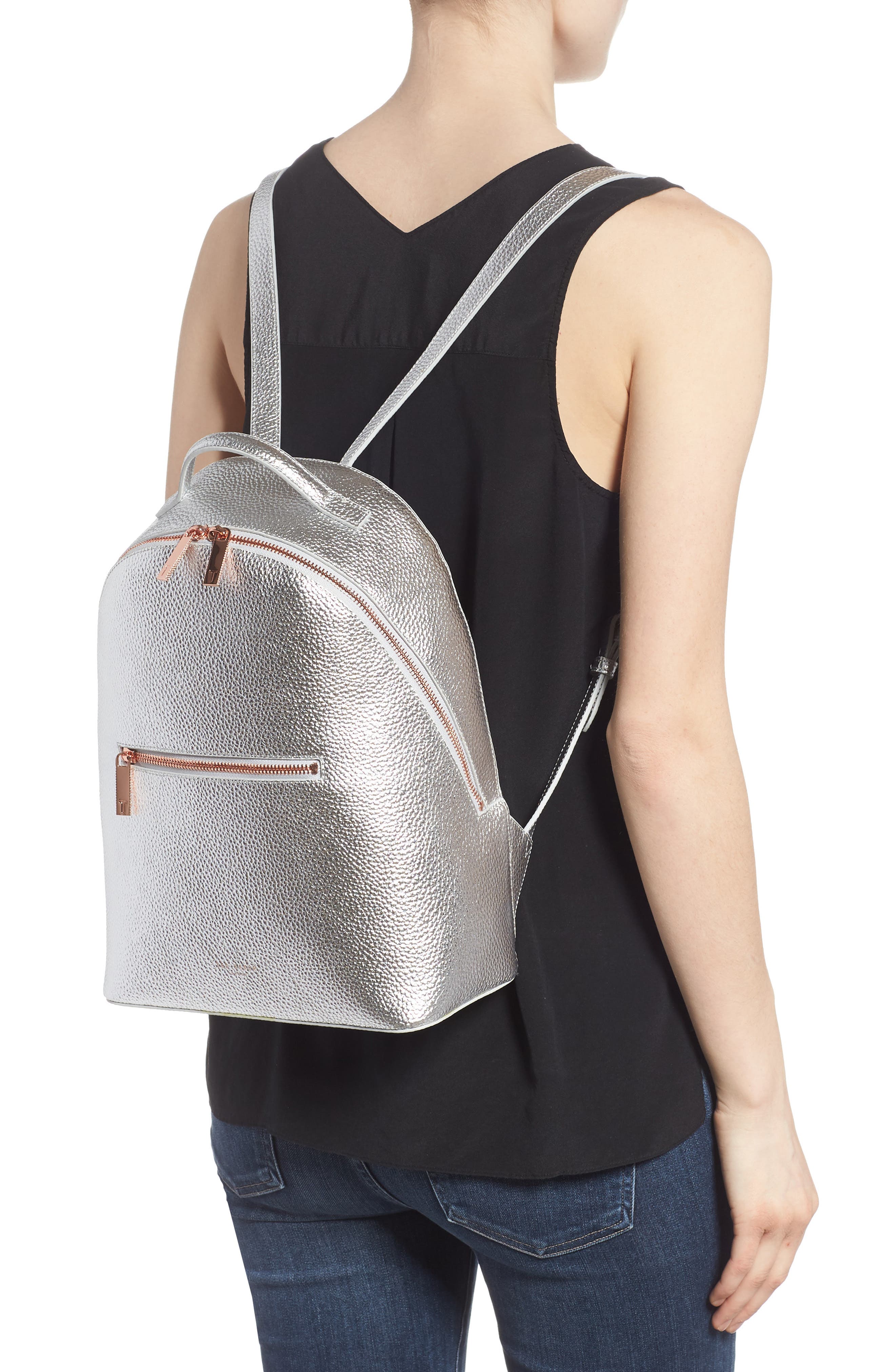 Leather Backpack, Alternate, color, SILVER