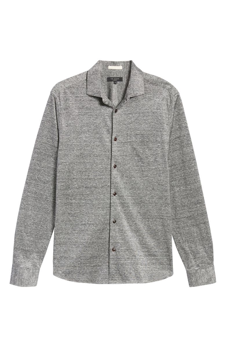 Ted Baker London Mitre Knit Linen & Cotton Button-Up Shirt, Alternate, color, 