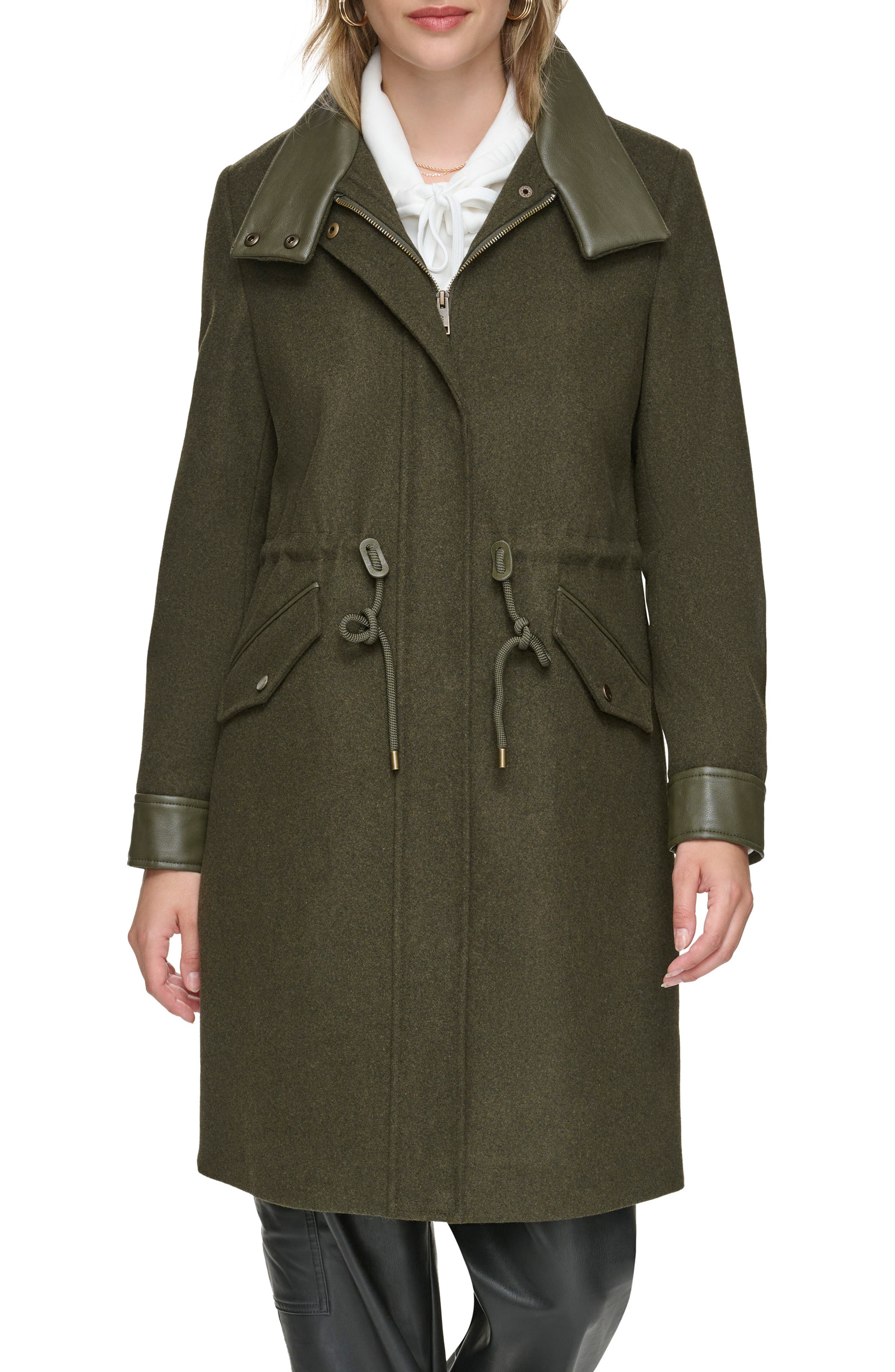 Feather Leather Trim Wool Blend Coat - image 5