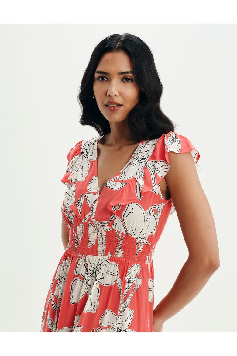 Petite Mattie V-Neck Tiered Midi Dress, Alternate, color, Red Floral