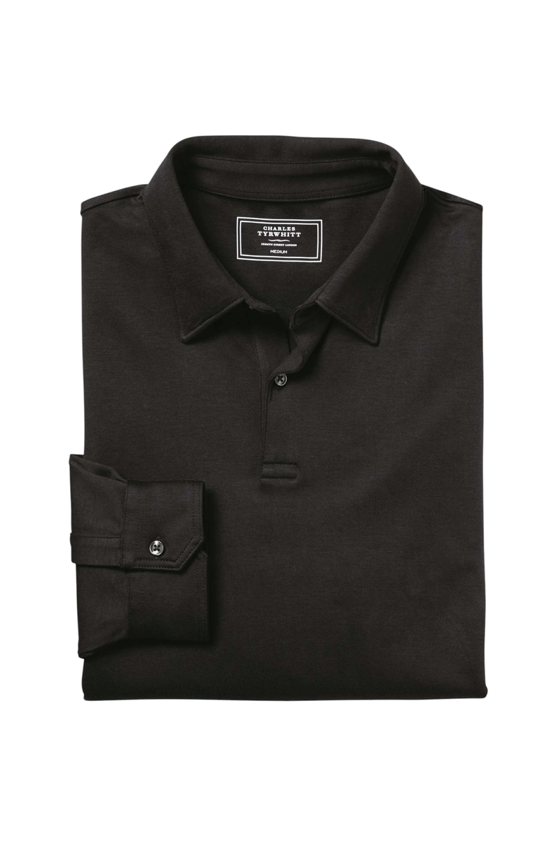 Charles Tyrwhitt Long Sleeve Jersey Polo, Alternate, color, Black