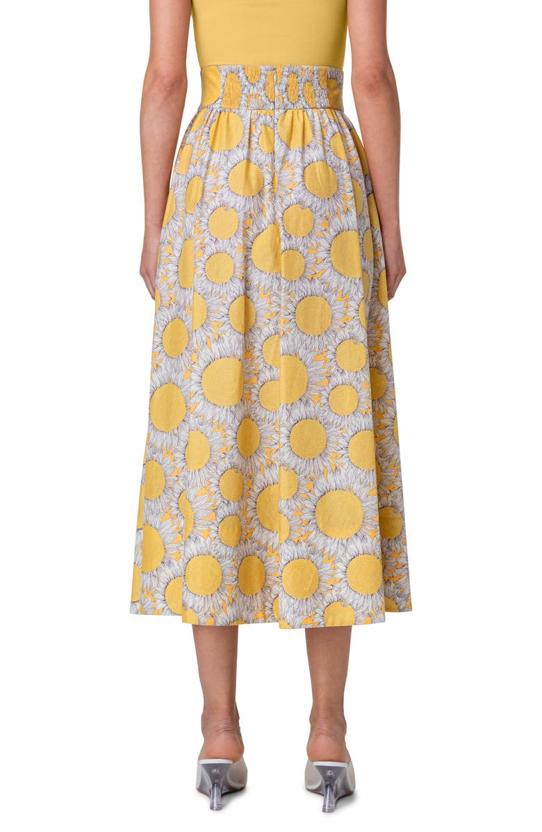 Akris punto Hello Sunshine Floral Pleated Cotton Midi Skirt, Alternate, color, 