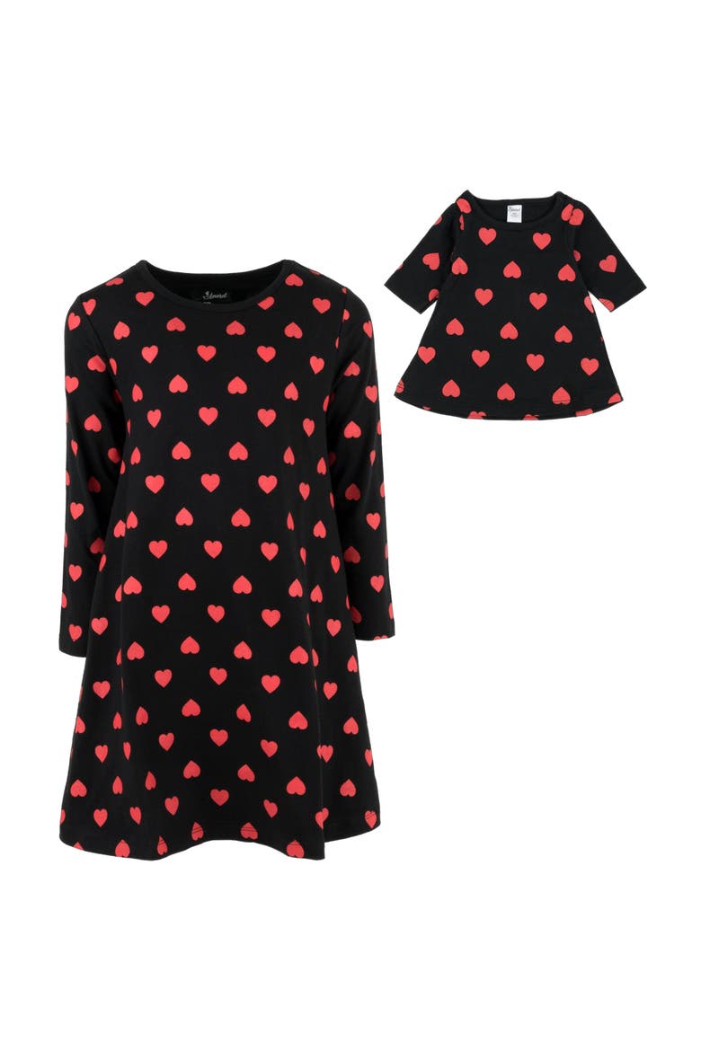 Girls Cotton Dress with Matching Doll Dress, Printed Design, Alternate, color, HEARTS