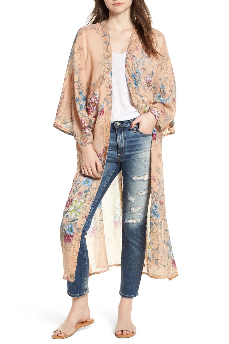 Floral Kimono Duster, Main, color, BLUSH