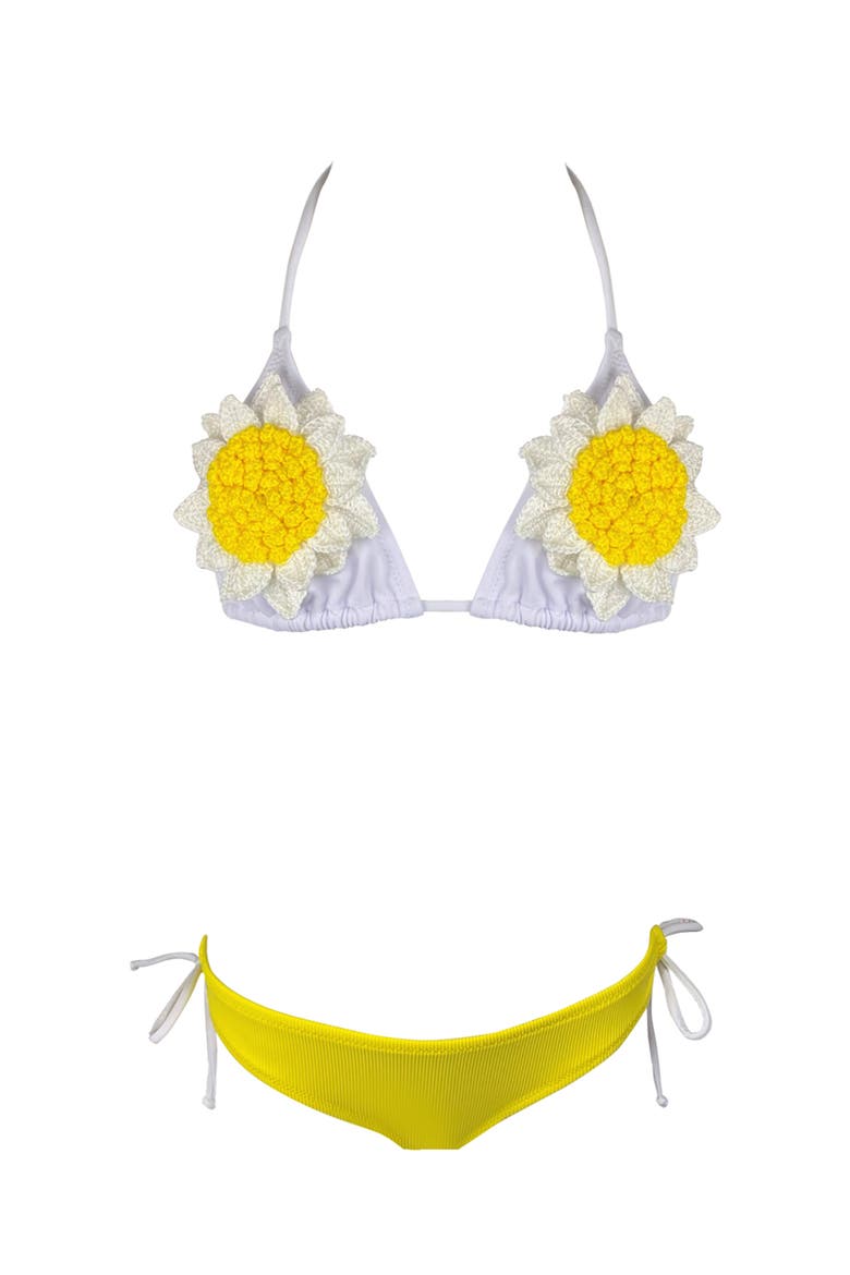 3D Daisy Crochet Triangle Two-Piece Bikini, Main, color, Yellow