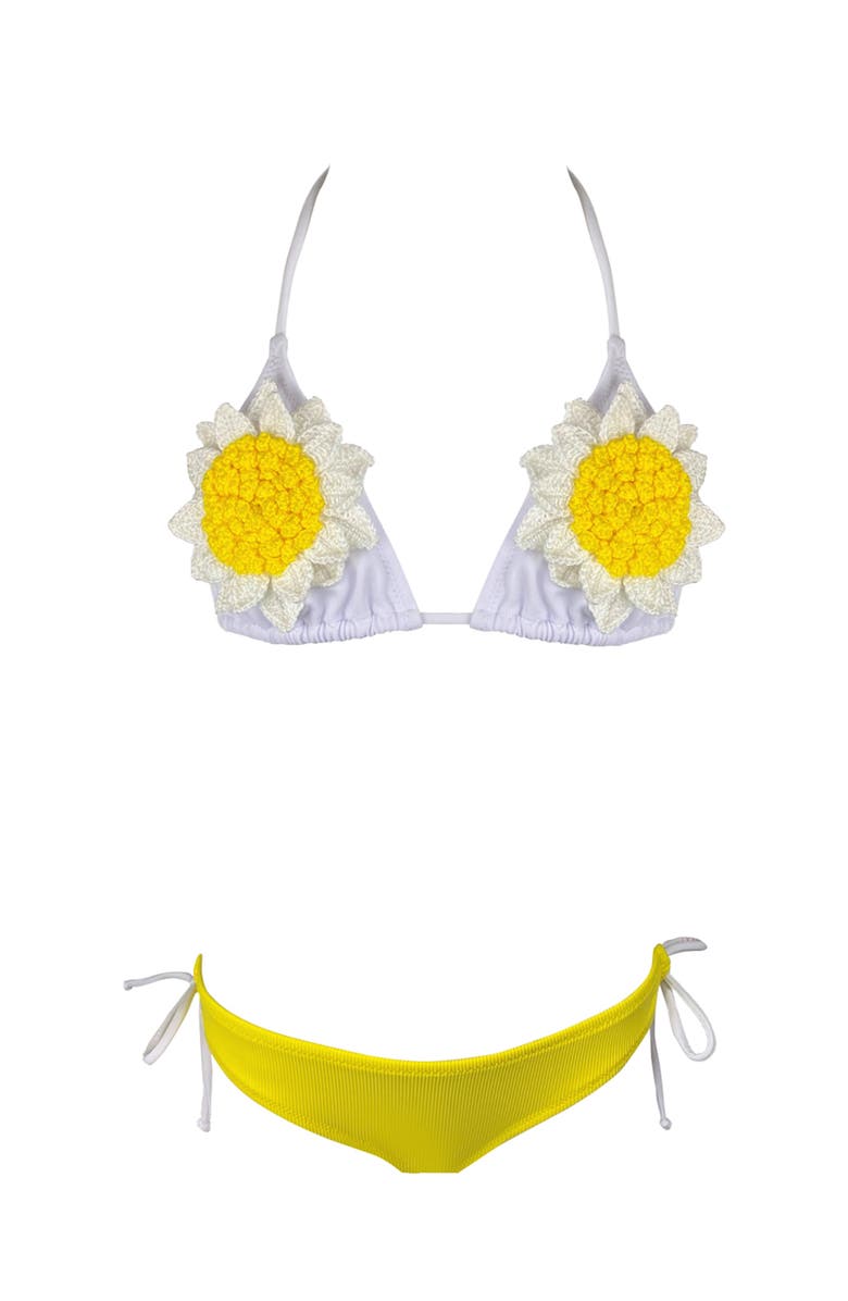 NESSI BYRD 3D Daisy Crochet Triangle Two-Piece Bikini, Main, color, Yellow