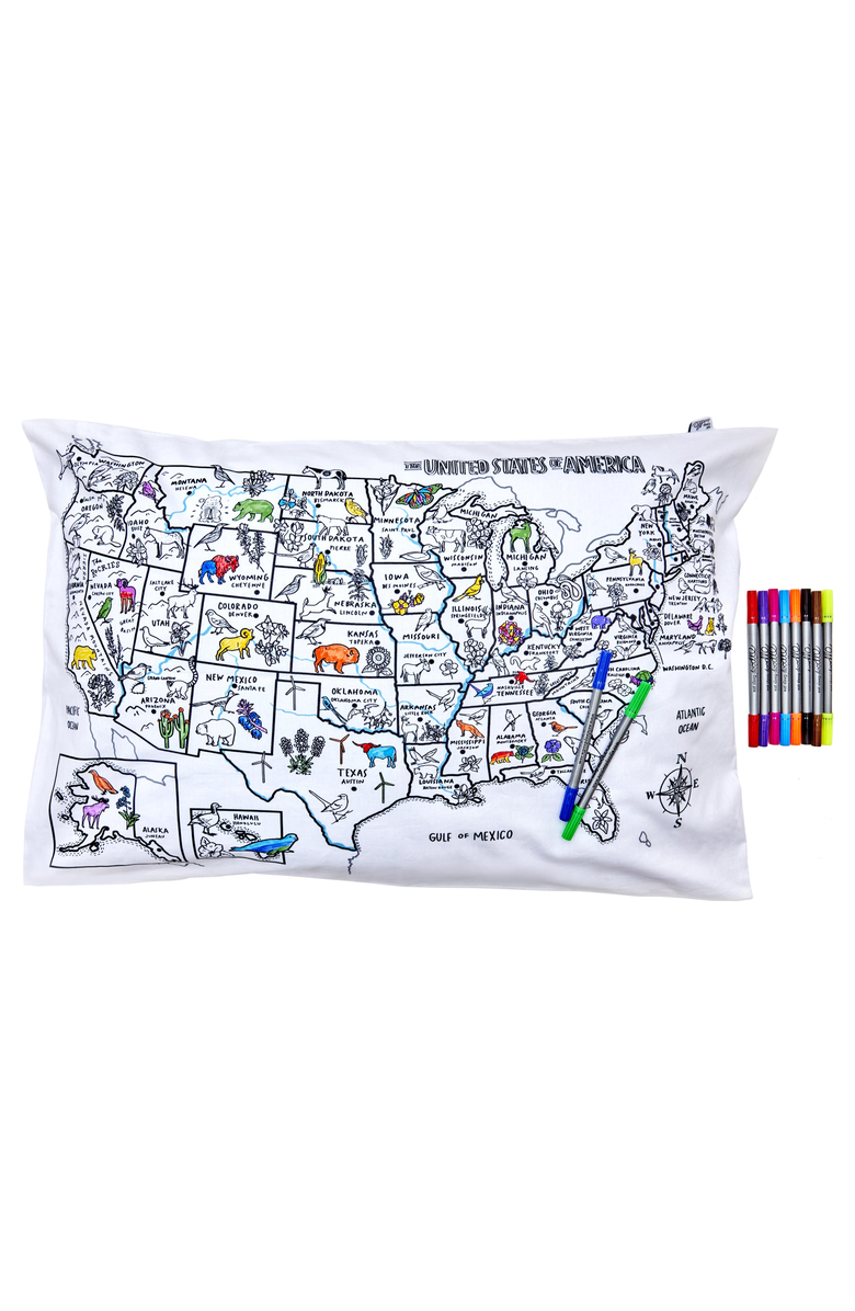 Eat Sleep Doodle Color Your Own Pillowcase US Map, Alternate, color, White