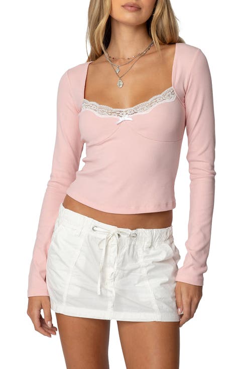 Morgyn Lace Trim Rib Crop Top