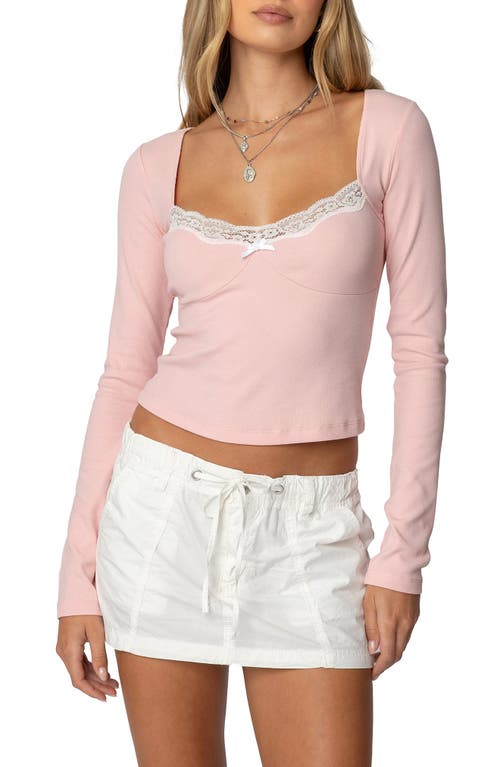 Shop Edikted Morgyn Lace Trim Rib Crop Top In Light-pink