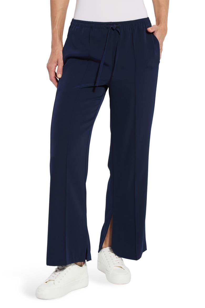 Genevieve Drawstring Inside Slit Pants, Main, color, TRUE NAVY